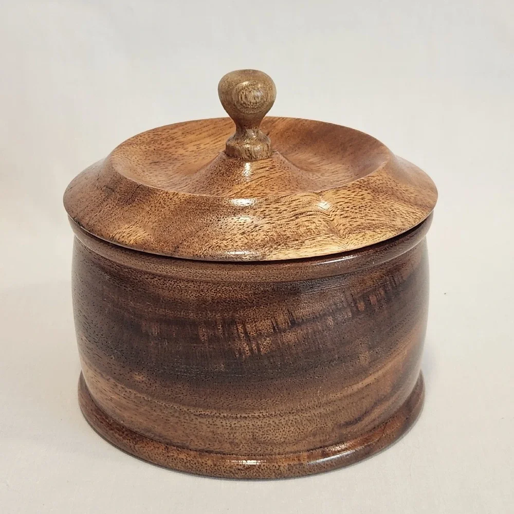 Hand Crafted Lidded Wood Bowl with Finial on Top Trinket‎ Bowl Engraved 